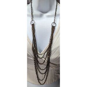 Antiqued Gold Tone Multilayer Chain Necklace